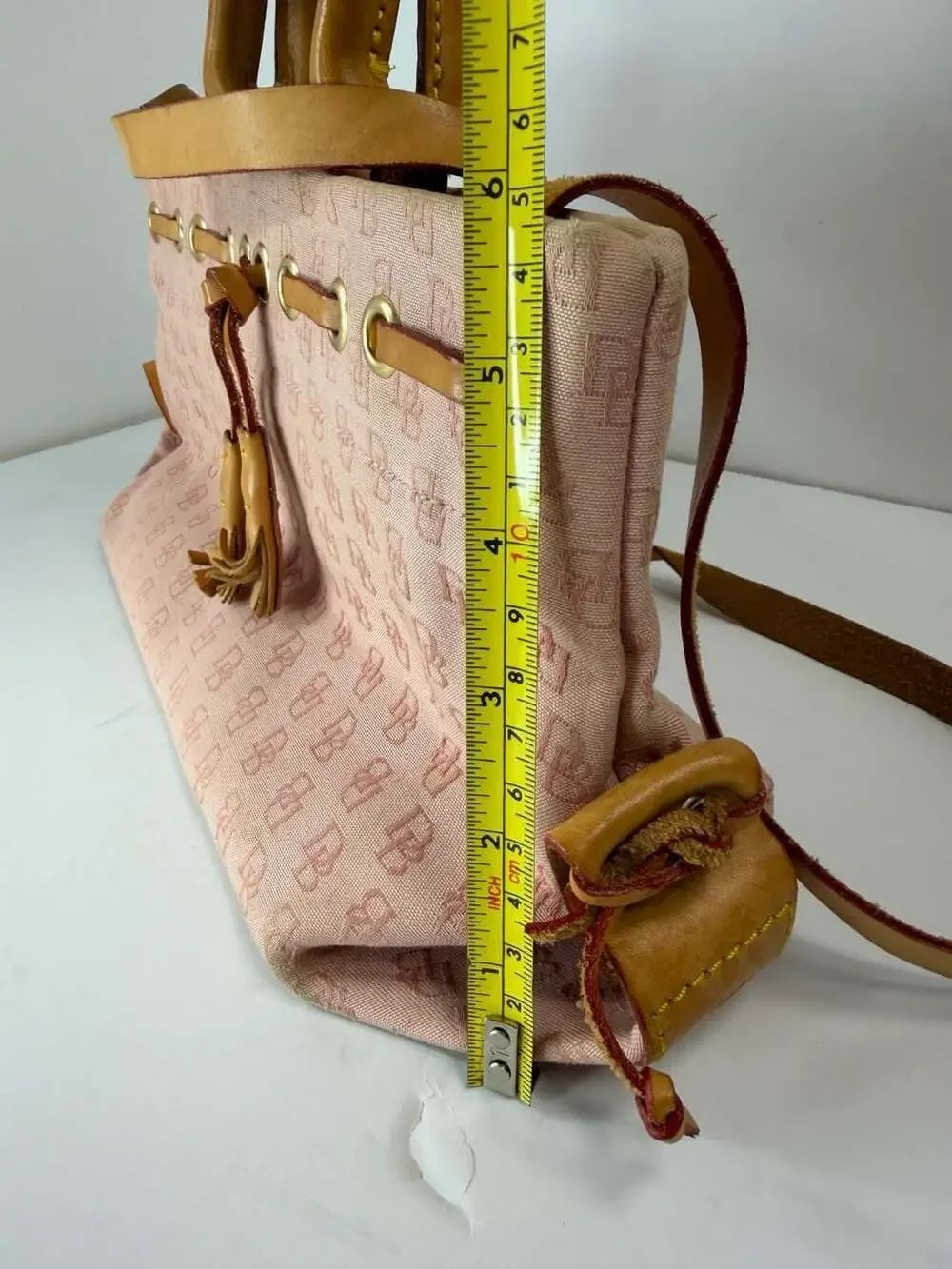 Dooney & Bourke Signature DB Pink Canvas Satchel Handbag